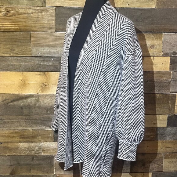 Emery Rose Long Open Cardigan Sweater Duster Brown and White Chevron Medium - Picture 2 of 13